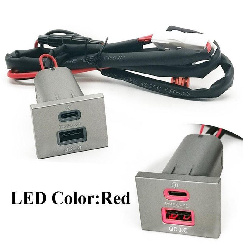 USB PD Type-C QC3.0 Car Charger Socket 12V/24V Dual Outlet For Ford Focus 2 Mk2 2009-2011