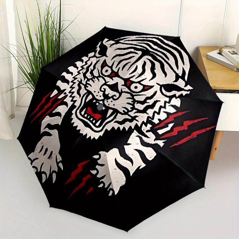 1pc Tiger Print Automatic Open/close Folding Umbrella, Compact Portable Travel Umbrella, Durable Construction Yy250809052