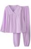 Double Comfortable Sleepwear Women's Spring/Summer Pajamas, 100% Cotton, Gauze, V-Neck, Moisture-Wicking, Quick-Drying, (L, Lavender)