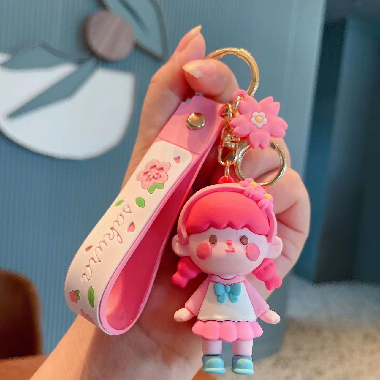 Heart-Shaped Cherry Blossom Girl Keychain Ornament