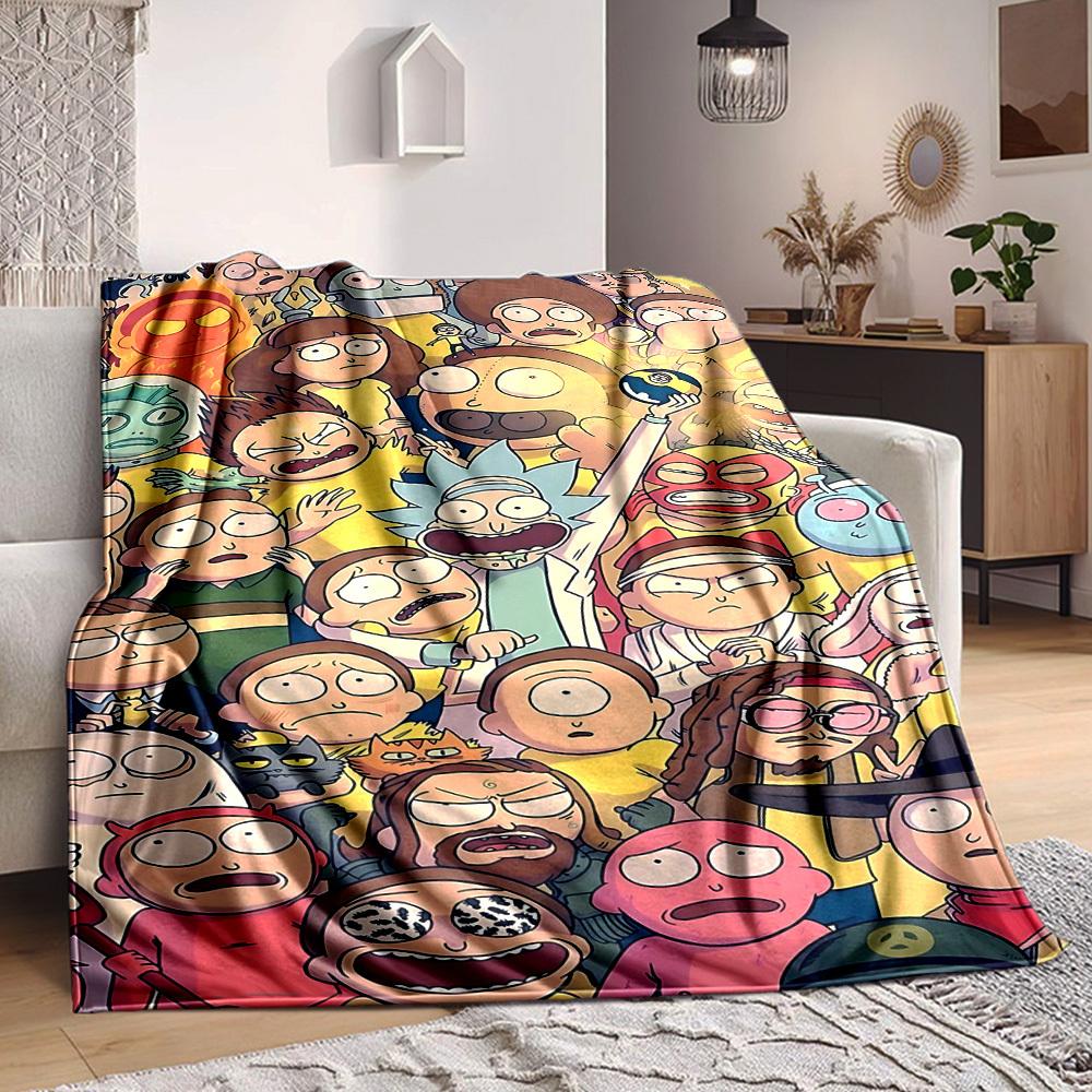 1pc Rick, Morty Cartoon Characters Flannel Throw Blanket Lightweight Soft Warm All Season Blanket for Sofa, Bed, Travel,L1028143