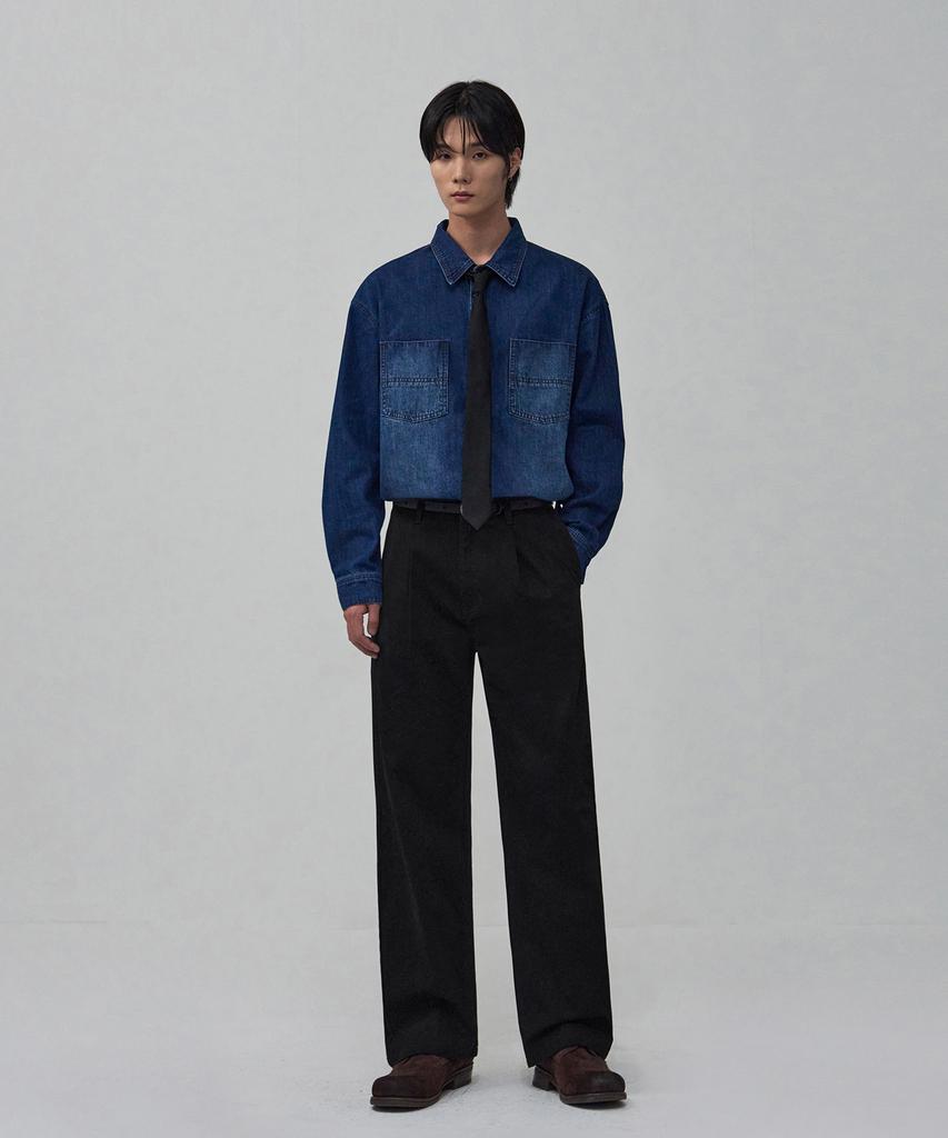 Awodeijeu Washed Semi-Wide Cotton Chino Pants [Black]