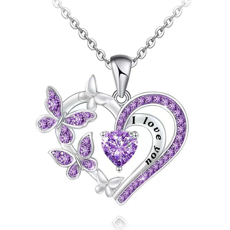 Love & Butterfly Rhinestone Necklace: European-American Fashion Pendant for Women