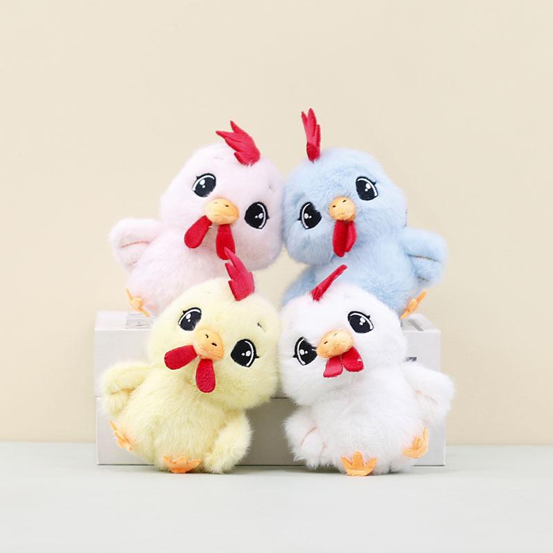 White Charming Blue Yellow Pink Plush Chicken Keychain Soft Toy For Collectors