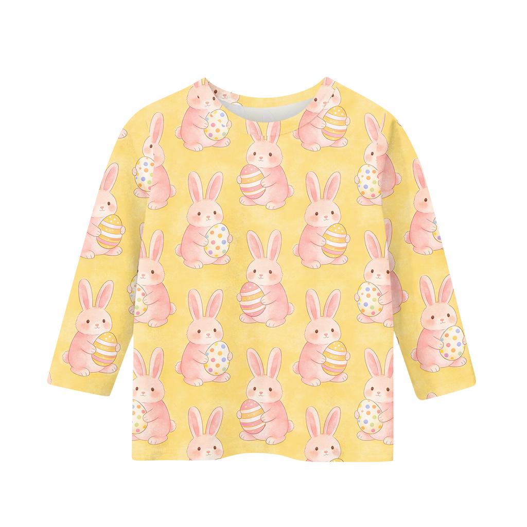 Children's Seven Quarter Sleeve Easter Print Round Neck Print Casual Top