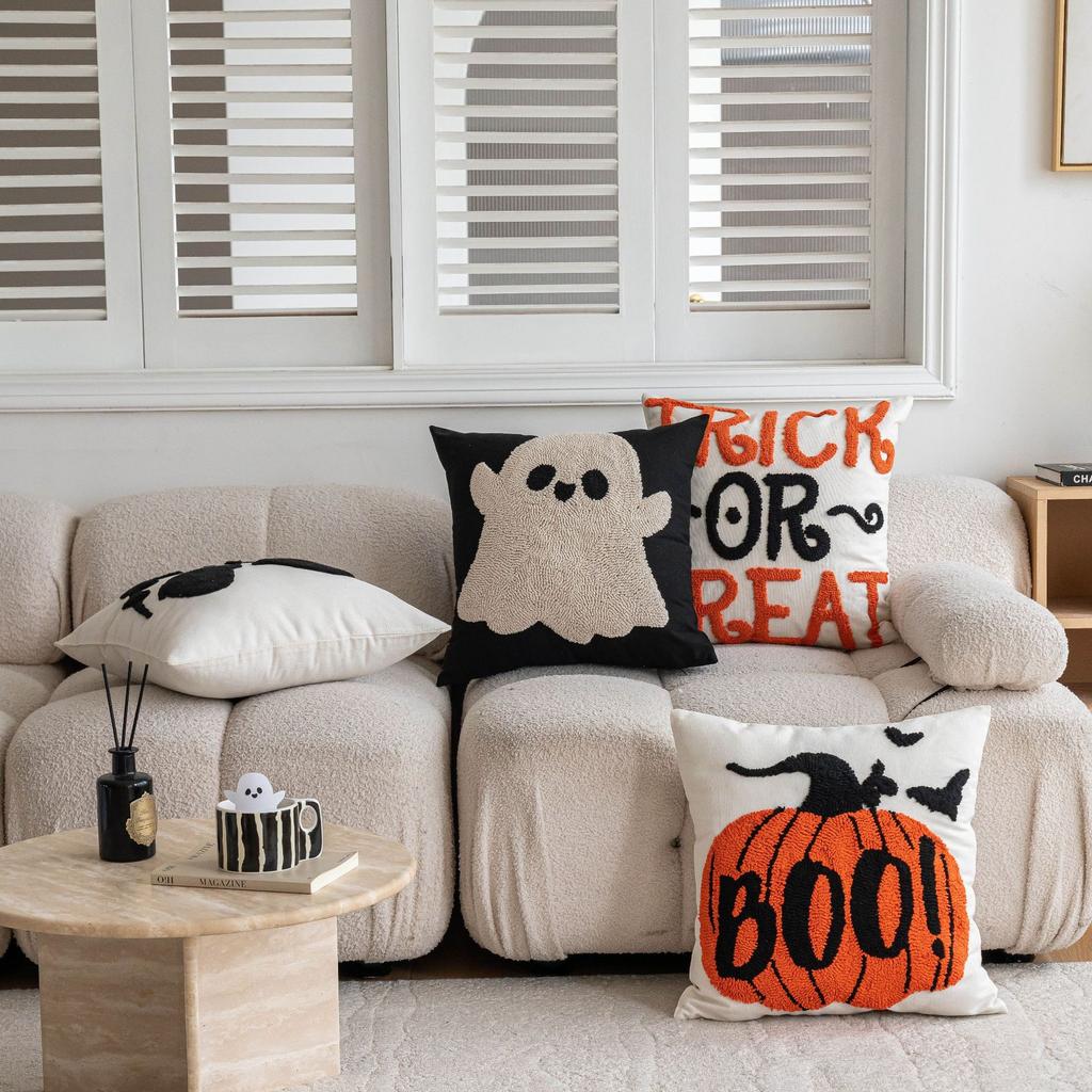 45x45cm Halloween Embroidery Throw Pillowcase Pumpkin Cotton Decoration Pillow Cushion Cover Sofa Halloween Party Supplies