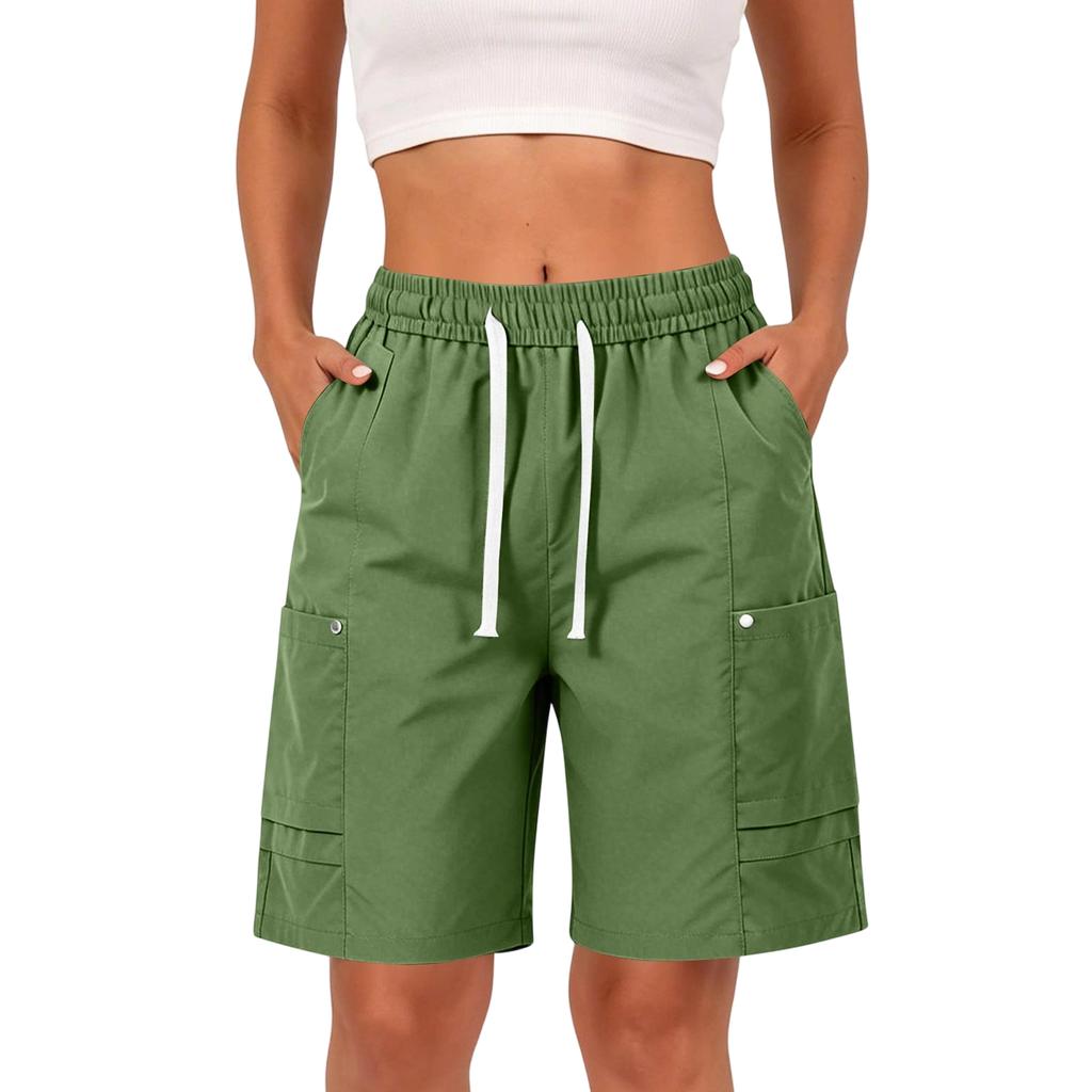 Unisex Summer Outdoor Casual Shorts Loose Fit Sportswear Five Inch Length Elastic Waistband with Drawstring and Multiple Pockets