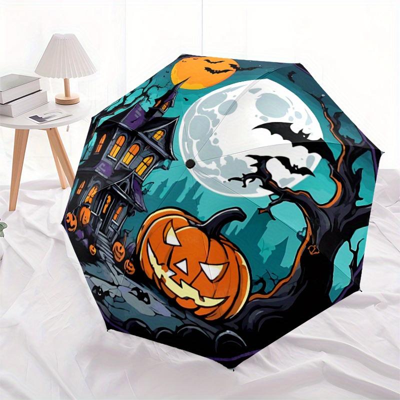 1pc Halloween Pattern Automatic Opening/Closing Folding Umbrella with 57 Ribs, Plastic Handle, Windproof Portable Sunshade Umbrella Hallowee