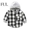 Lightweight Children Shirt Kids Plaid Hooded Spring Fall Chest Pocket Button Closure Loose Causal Boys Girls Toddlers Long Sleeves Top Jacket Sleeve
