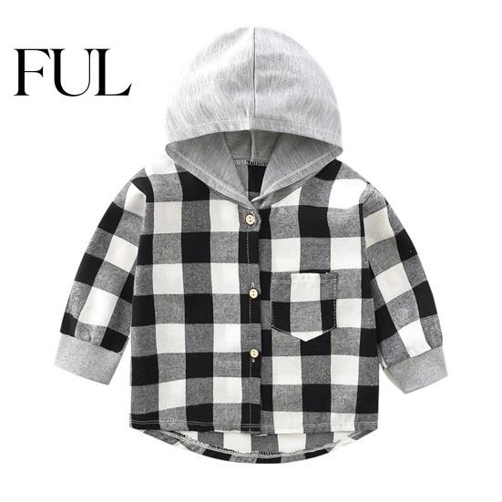 Lightweight Children Shirt Kids Plaid Hooded Spring Fall Chest Pocket Button Closure Loose Causal Boys Girls Toddlers Long Sleeves Top Jacket Sleeve