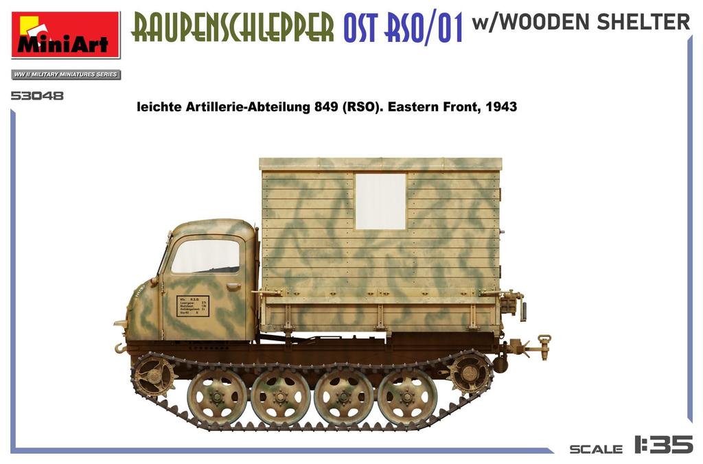 Miniart Scale Laupenschlepper OST with Wooden Shelter Plastic Model Kit MA53048 1/35 RSO/01 (Military Vehicle)