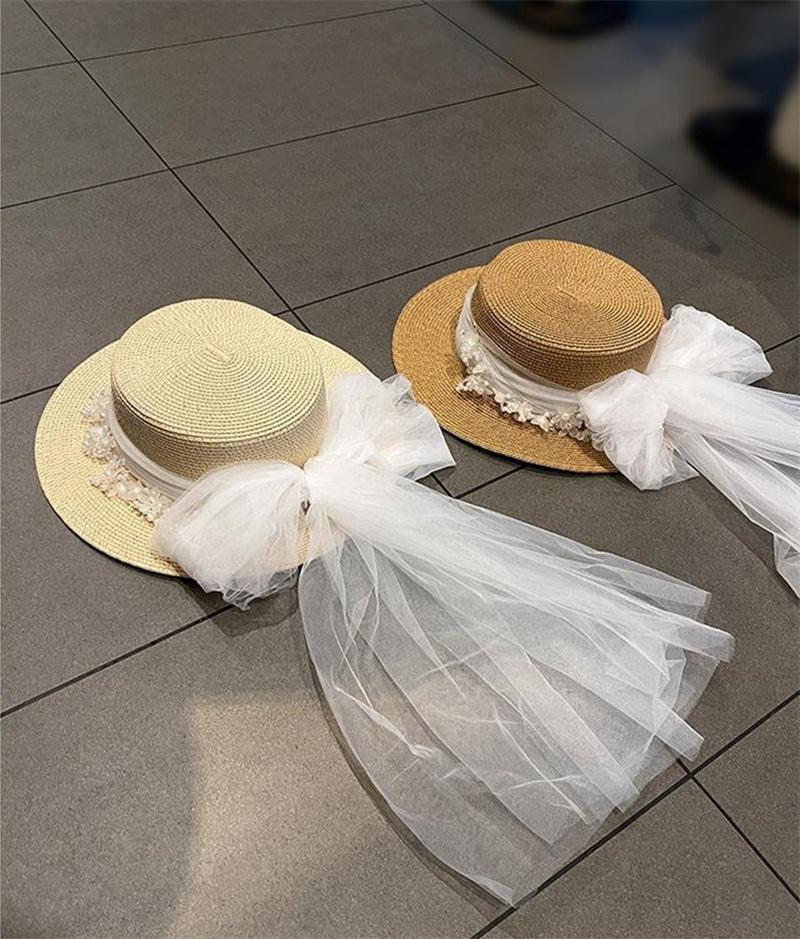 202602-shi ins chic summer French Retro Bride long lace paper grass lady fedoras cap women holiday leisure beach hat