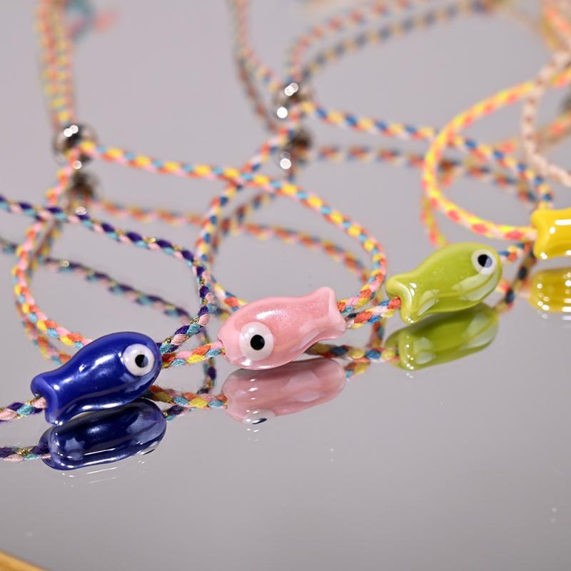Bohemian Trendy Multicolored Pull-String Ceramic Fish Bracelet Jewelry Women For Wrist And Ankle