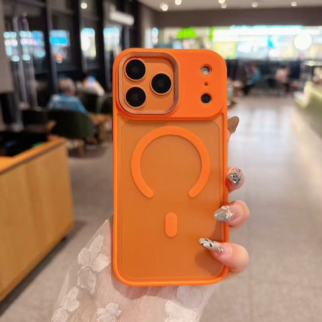 

The new metal diamond pattern lens is suitable for Apple iPhone17Promax magnetic matte 16 Xingyu orange mobile phone case. iPhone 17