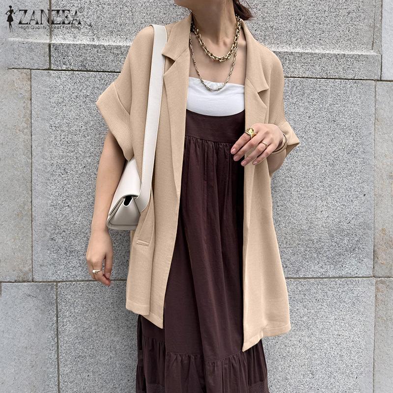 ZANZEA Womens Summer Solid Color Casual Short Sleeve Cardigan Tops