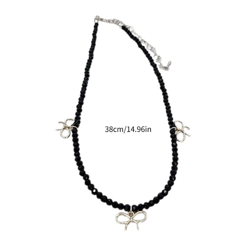 Fashion Elegant Bowknot Charm Necklace Crystal Beaded Clavicle Chain Choker Necklace Statement Jewelry Neck Chain