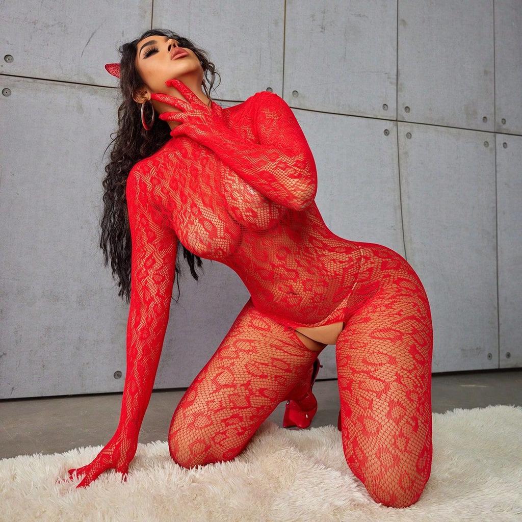 Foreign trade big leopard print erotic underwear open mesh clothes sexy pajamas long sleeves backless one-piece tights