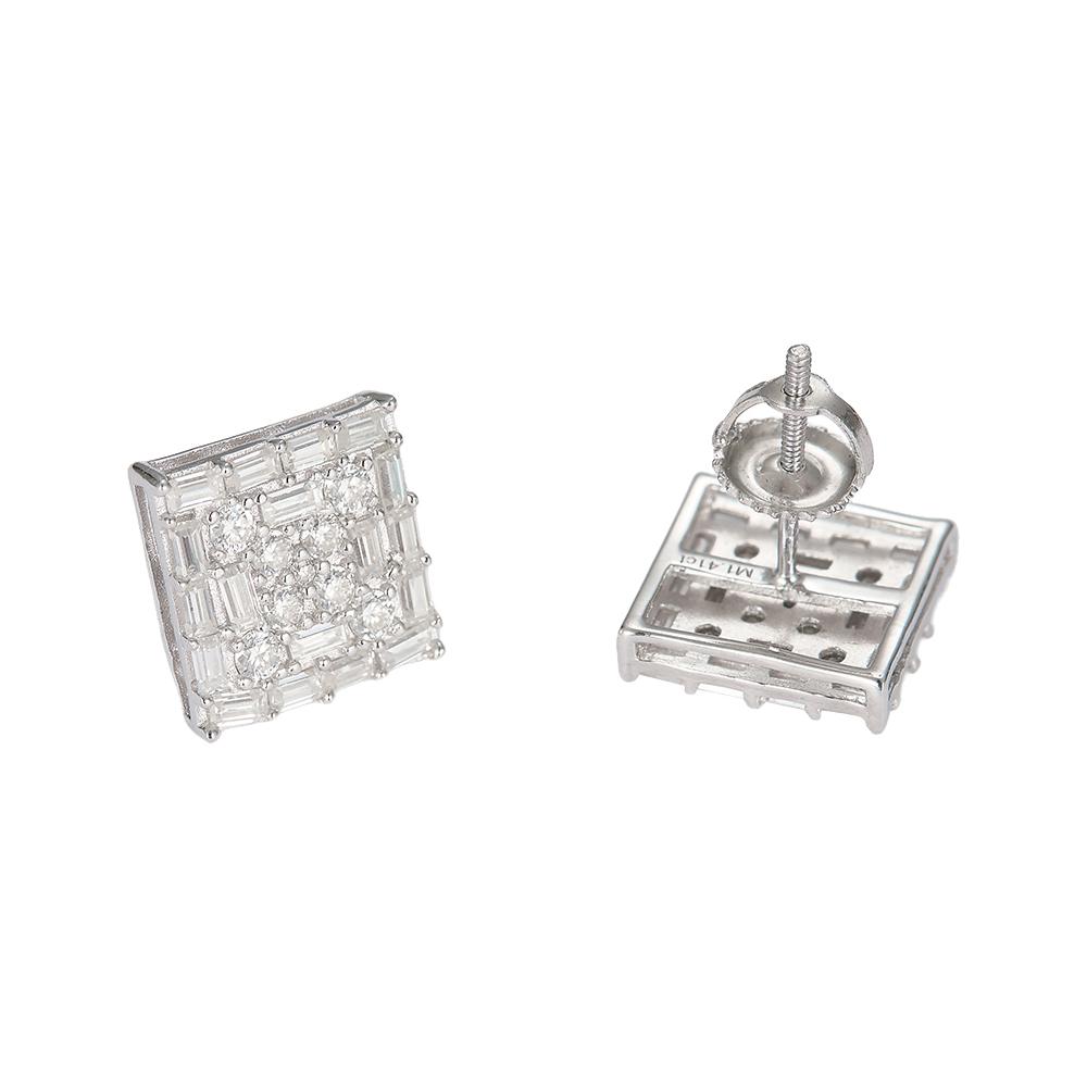 Moissanite 925 Silver Earring Mens Jewelry Square Hip Hop Big Mens Stud Earrings