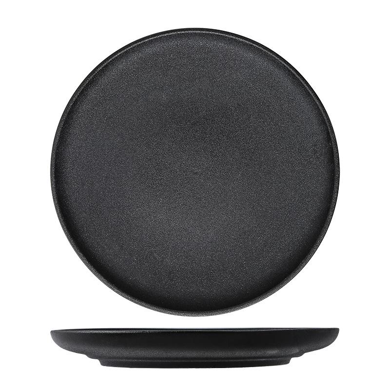 Black And White Frosted Japanese Western Steak Salad Plate Western Pasta Main Dish Plate Household High Quality Plate
