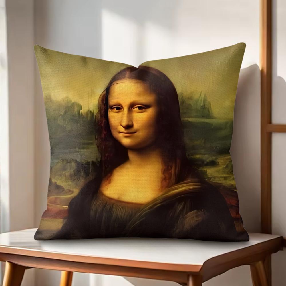 Mona Lisa Cushion Cover Natural Linen Organic Fabric DoubleSided Printing Couch Pillow Covers Home Decor
