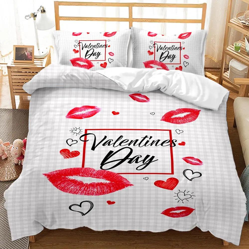Red Lip Duvet Cover Set Red Lip Lipstick Sexy Adult Couple Comforter Cover Valentine's Day Gift for Lover Polyester Qulit Cover