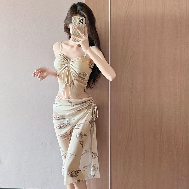 

Bikini Split Swimsuit Female Internet Celebrity Vacation Hot High-end Beach S бежевий