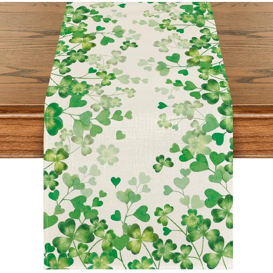 Artoid Mode Shamrock Love Heart 210 GSM St. Patrick's Day Table Runner, Seasonal Spring Kitchen Dining Table Decoration for Home Party Decor 13x72