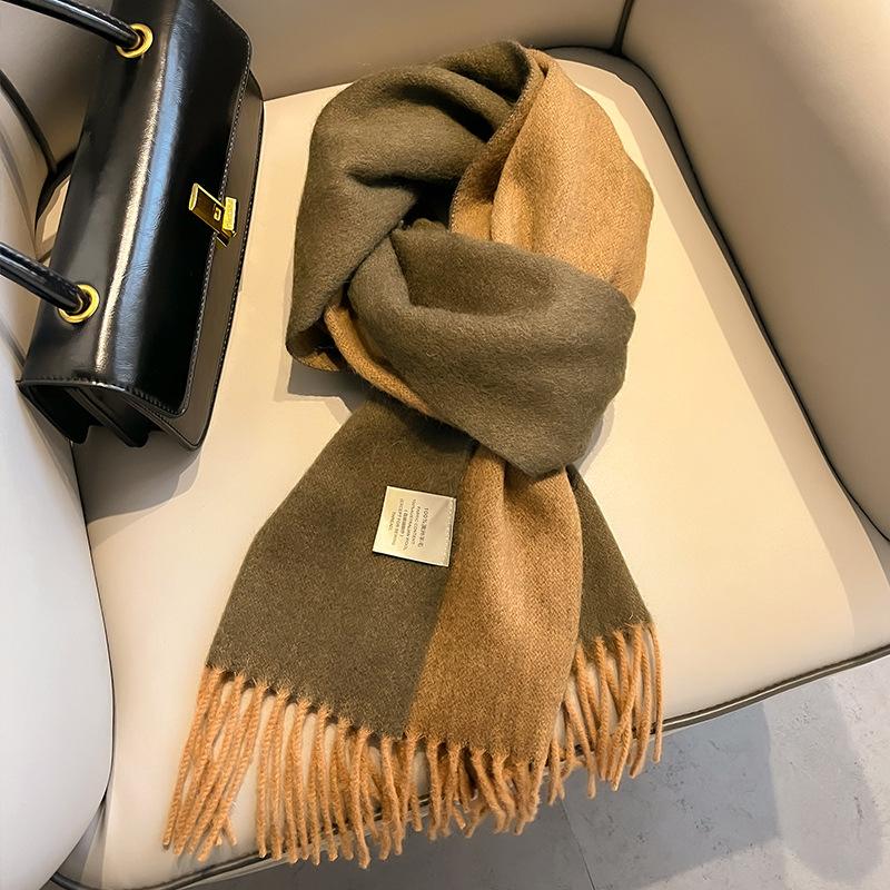 Gradual Change Color Matching Pure Wool Scarf Women's High-end Gift Gift Winter New Warm Cashmere Scarf