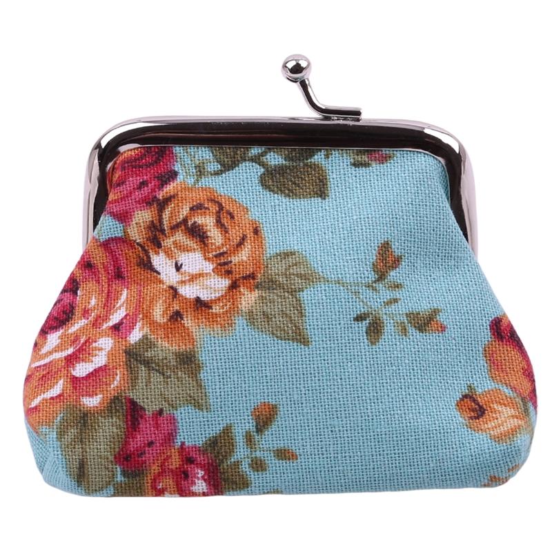 Women's Coin Purse Key Card Pocket Large Flower Pattern Buckle Retro Ladies Student Mini Purse Handbag Small Card Holder