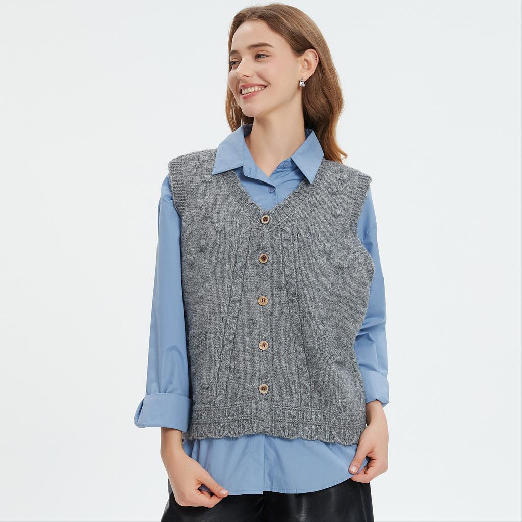 DIMANAF 2025 Winter Plus Size Autumn Women Sleeveless Vest Sweaters Knitting Buttons Oversize Casual Style Loose Sweater