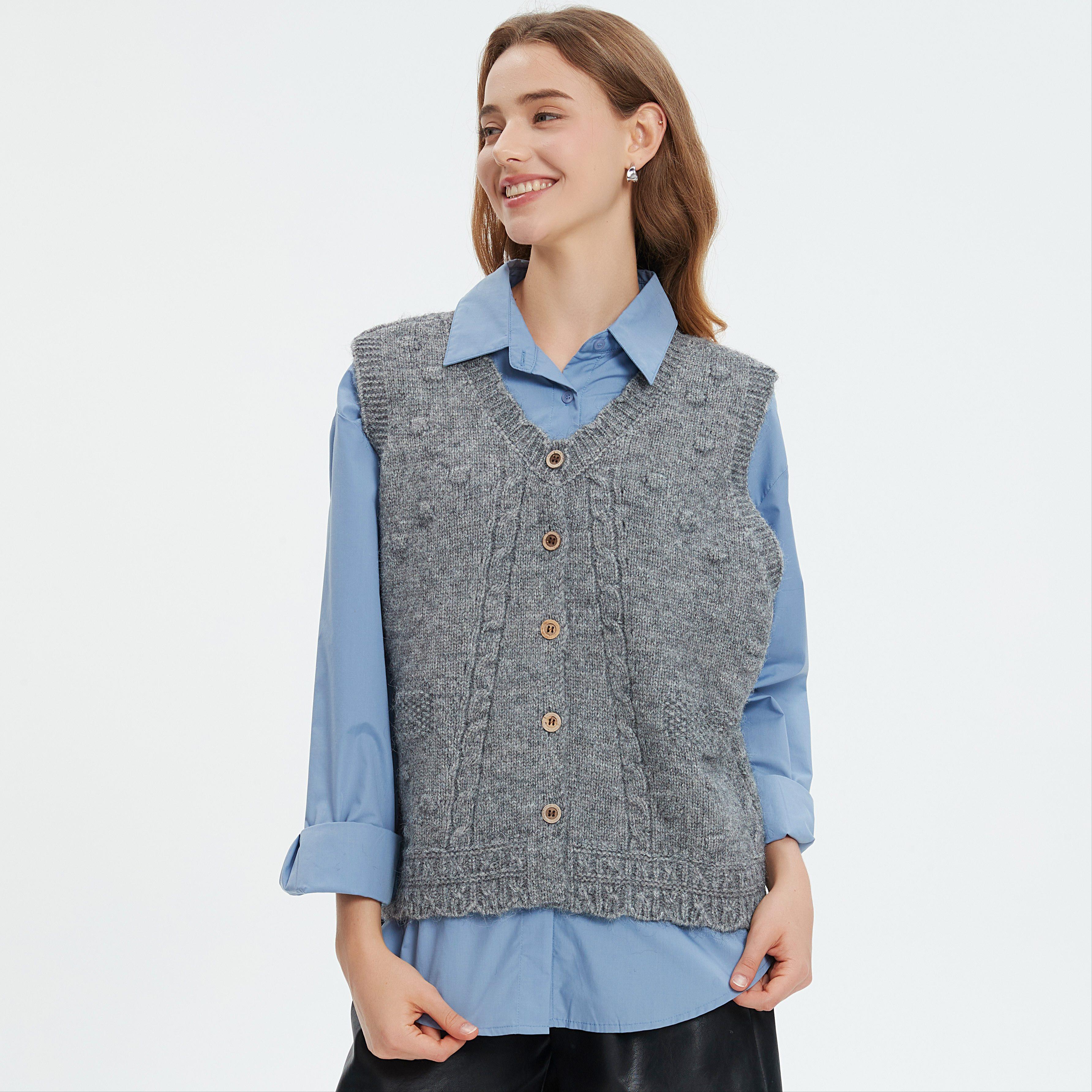 

DIMANAF 2025 Зимний Большой Размер Осенний Женский Жилет Без Рукавов Свитера Вязание Пуговицы Оверсайз Повседневный Стиль Свободный Свитер One Size серый