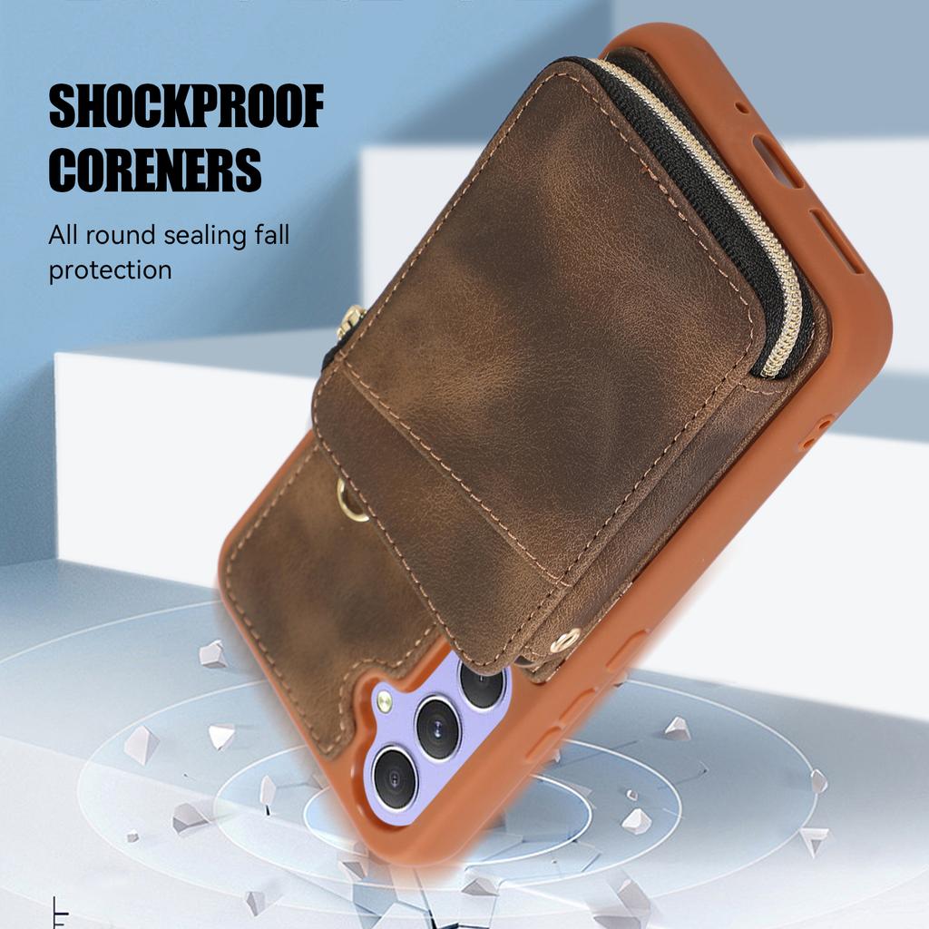 Card Holder Pocket Case for Samsung Galaxy A54 5G PU Leather Coated TPU Kickstand Phone Cover Shell