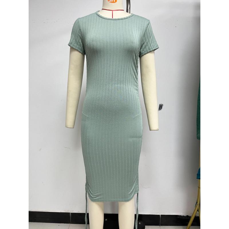 Women's Summer Short-sleeved Side Drawstring Slim-fit Wrap Hip Dress