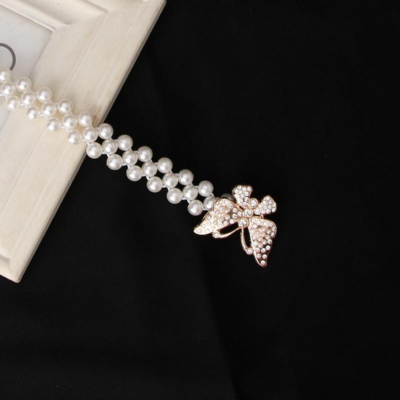 Fashion Ladies' Elastic Waistband with Pearl Thin Simple Rhinestone Waist Chain Elegant Pearl Waist Belt For Women