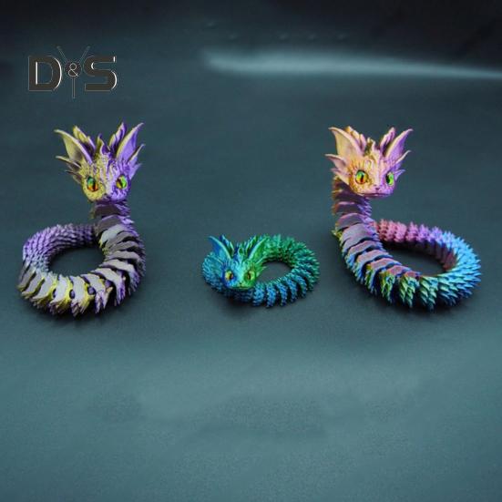 3D Printed Dragon Snake Figurine Movable Joints Mini Snake Figure Articulated Animal Model Toy Home Office Bookshelf Desktop Decoration Ornament