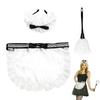 Halloween Maid Cleaning Lady Costume Accessories Set 3 Piece Anime Ruffled Hair Hoop Lace Apron Duster Set for Maid