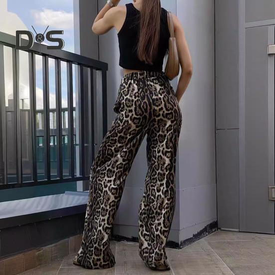 Dámské dlouhé kalhoty elastické kalhoty s vysokým pasem a širokými nohavicemi s kapsami Leopardí potisk Ležérní kalhoty ve stylu High Street