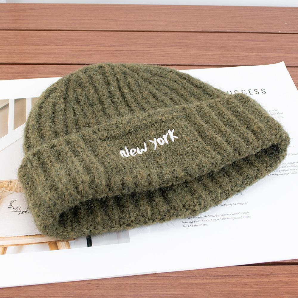 Simple letter blue knitted wool hat women's winter new warm ear protection hat bag head cold hat