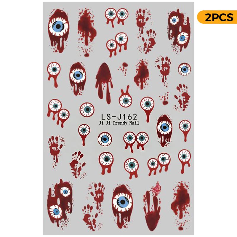 2Pcs Unique Design Halloween Nail Stickers Cartoon Devil Eye Ghost Skull Cat for Exclusive Halloween Party Nail Decor