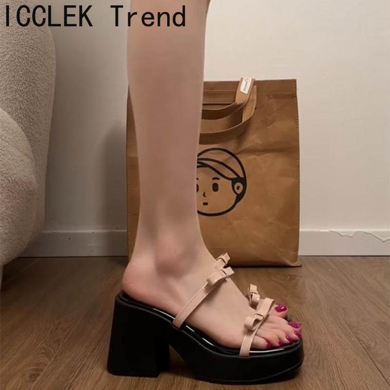 Summer Platform Square Toe Women Slippers Fashion Thick Bottom Heels Female Party Dress Slides Shoes
