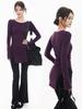 Run Kaka Purple Mid-Length Slit Long Sleeve Yoga Top
