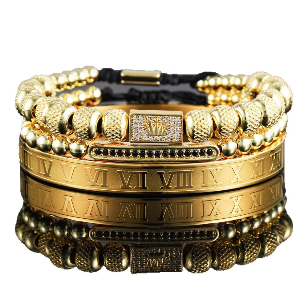 European and American retro jewelry woven bracelet Roman letter stainless steel bracelet set male, punk bracelet bracelet male