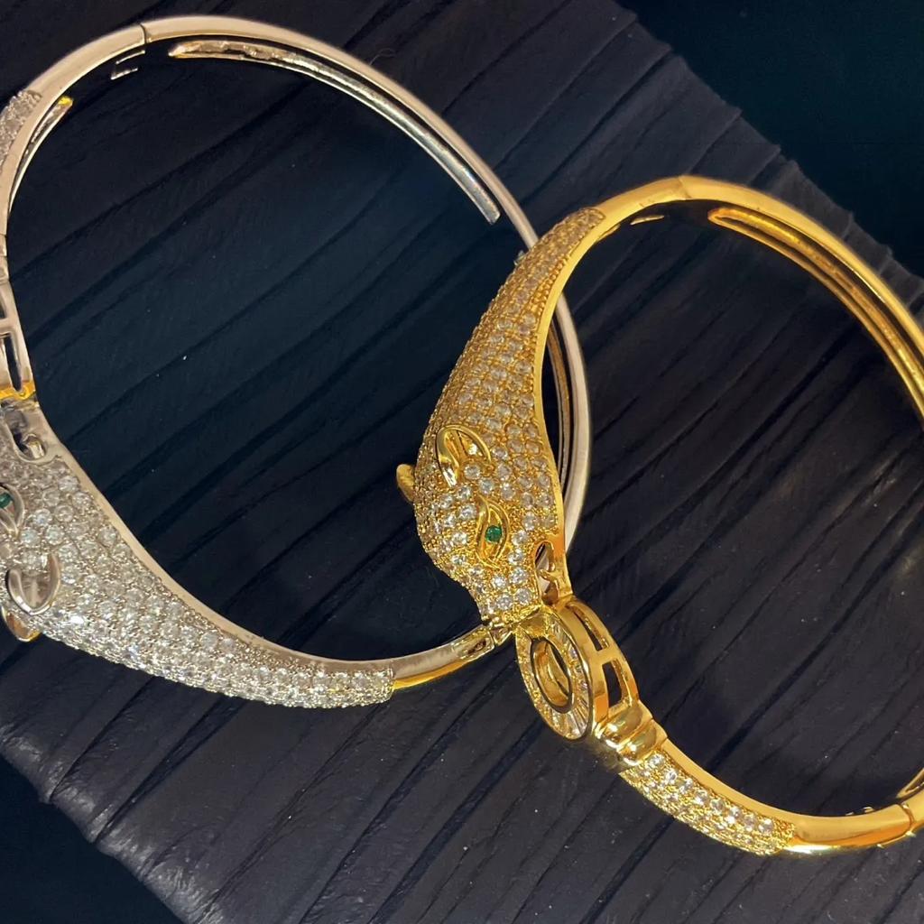 Neuer Palast Luxus Mode Zirkon Leopardenkopf Premium Armband Offenes Armband