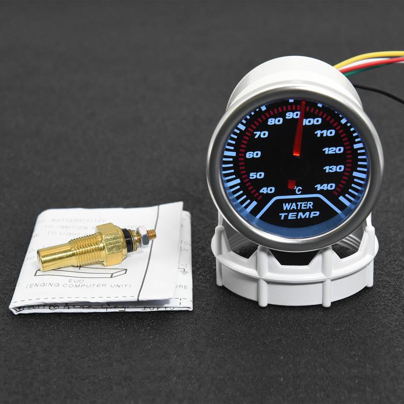 52mm Water Temperature Gauge + Water Temp Sensor 10mm Celsius White LED Light Car Temp Meter Joint Pipe Adapter 26mm ~ 40mm