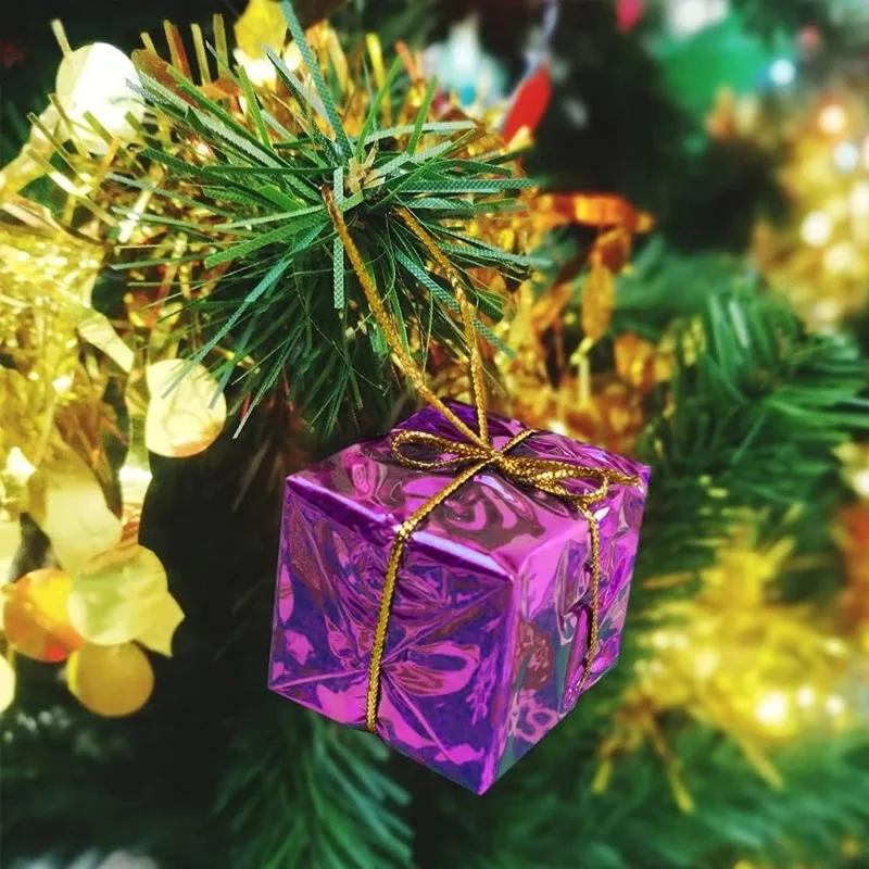 Wholesale Colorful Mini Gift Box Xmas Tree Hanging Pendants Square Foam Boxes Christmas New Year Party Ornaments Home Decoration