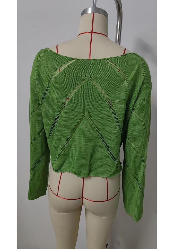 Women's Spring New Hollow-Out Loose Round Neck Long Sleeve Pullover Sweater