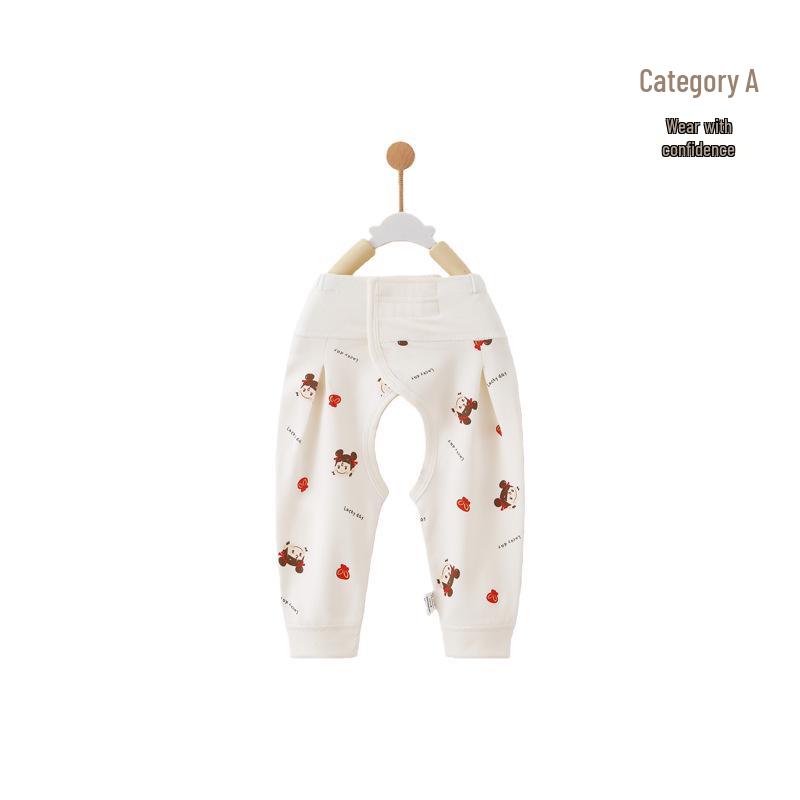 Spring & Autumn Newborn Baby Pure Cotton Open Crotch Pants with Belly Protection for Boys & Girls