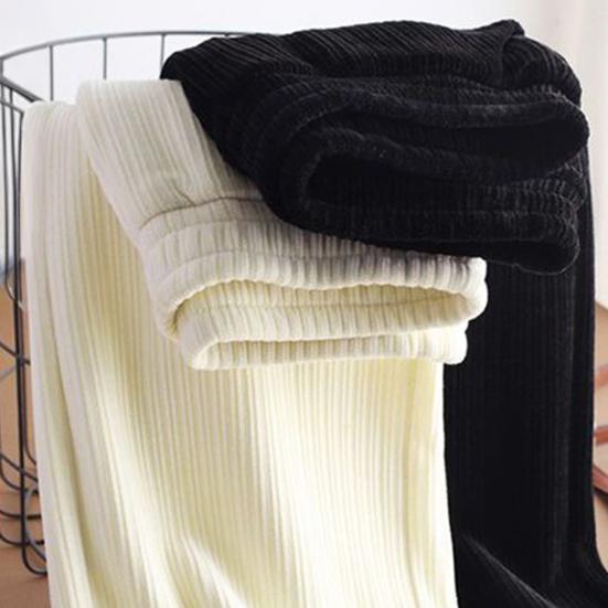 Women Winter Pants Elastic High Waist Straight Wide Leg Velvet Lining Long Pants Solid