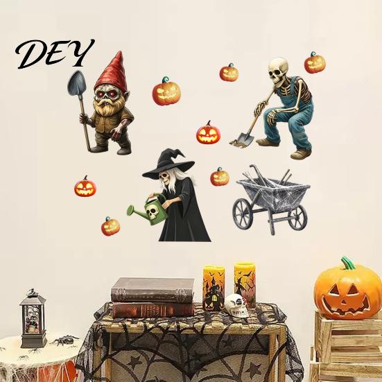 Holiday Atmosphere Wall Accents Halloween Sticker, Pumpkin Witch Skeleton Printed, Self-adhesive Waterproof Spooky Farmhouse Party Decor PVC