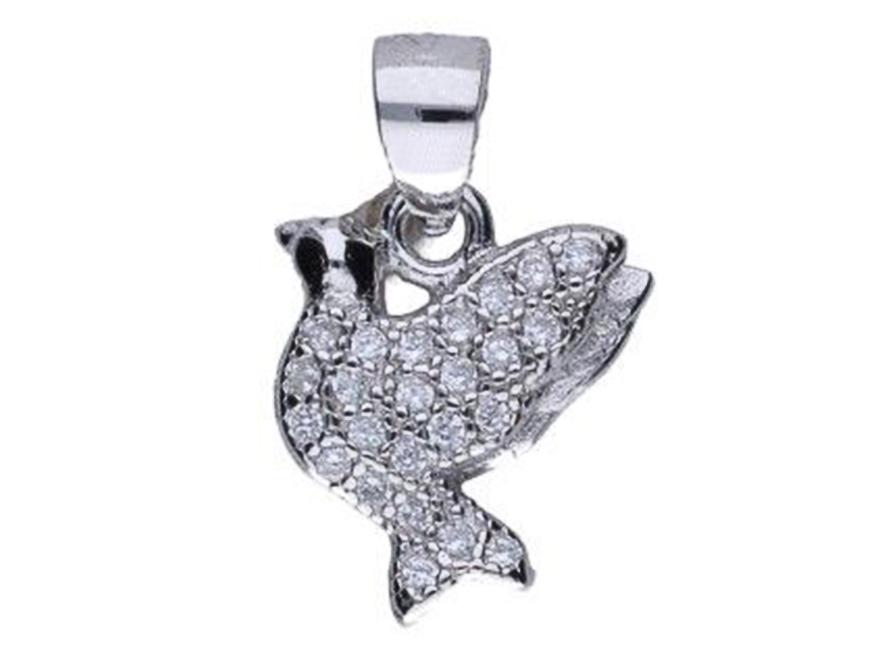 Delicate Silver Jewelry Set with Cubic Zirconia Silver Bird Pigeon Set